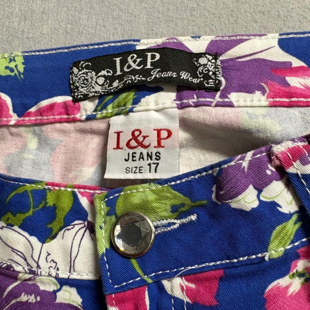 I & P Jeans Wear Floral Skinny Pants Womens Size 17 Blue Pink Purple Stretch