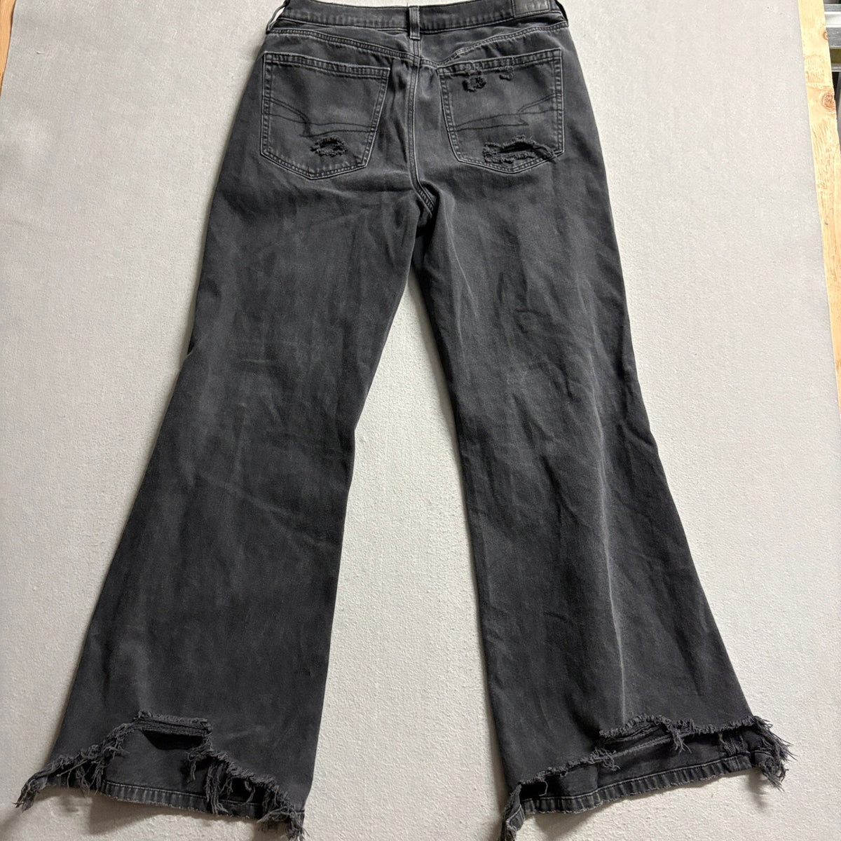 American Eagle Distressed Flare Jeans Womens 12 Long Black Comfort Stretch