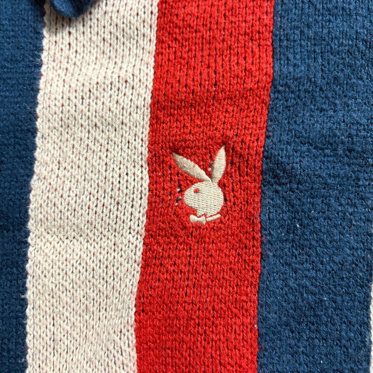 Playboy by PacSun Cardigan Sweater Womens Large Red White Blue Striped Knit