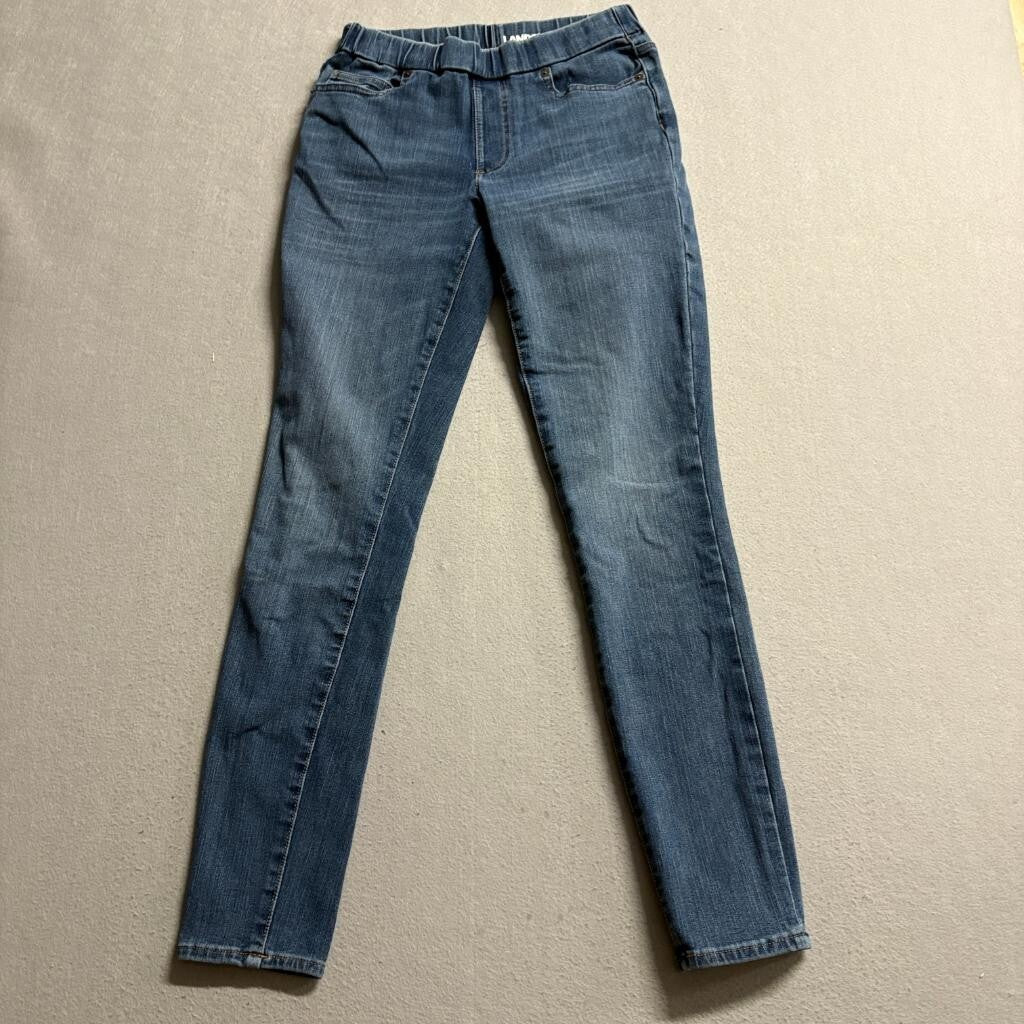 Lands End Pull On Skinny Jeans Womens 2 Blue Denim Stretch Elastic Waist