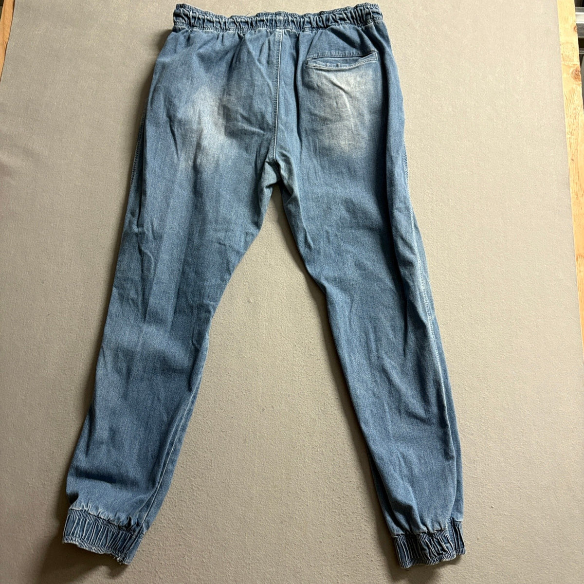 OTB Denim Joggers Mens Medium Blue Elastic Drawstring Waist Cuffed Hem Pants