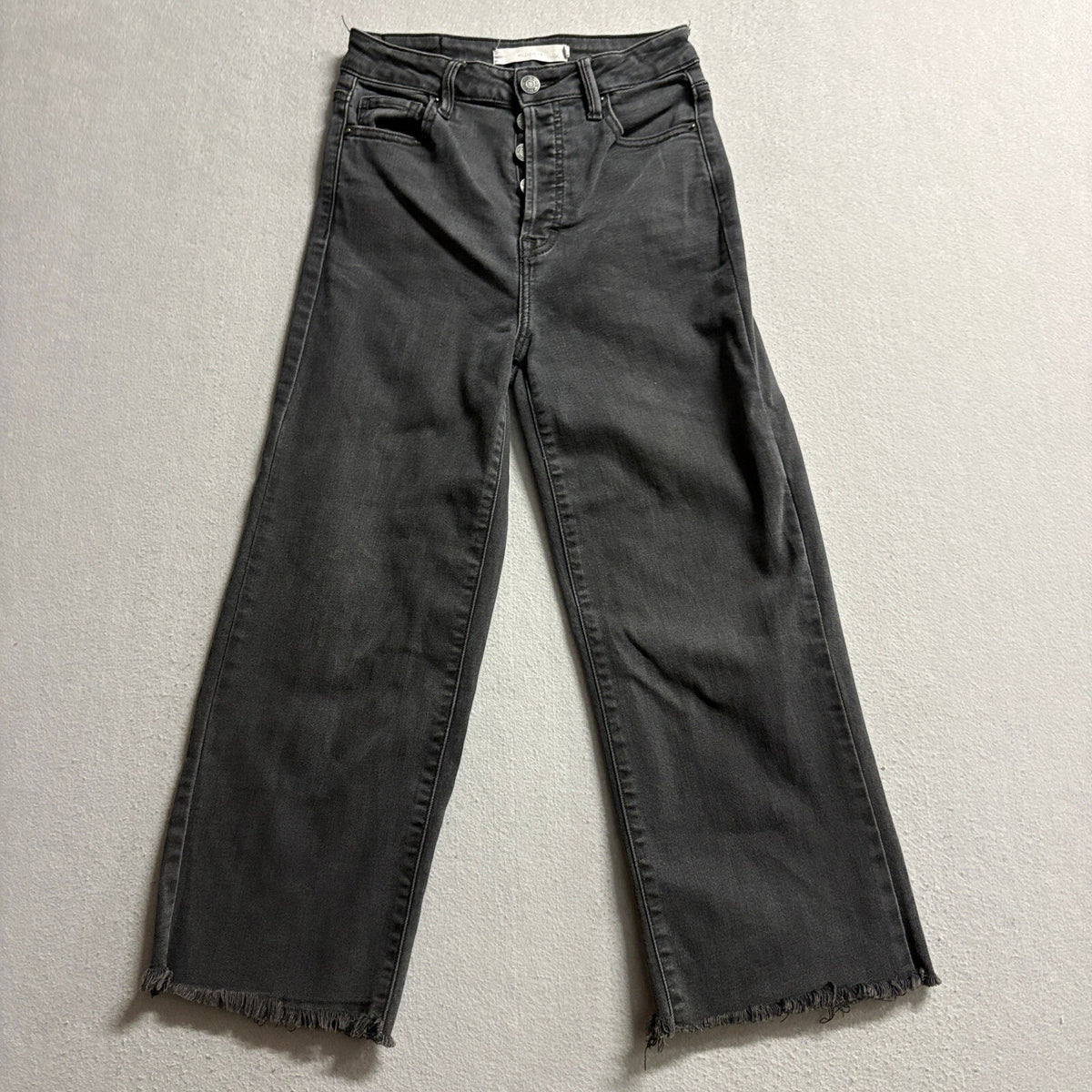 Hidden Jeans Womens Size 25 Black High Rise Wide Leg Raw Hem Button Fly Cropped
