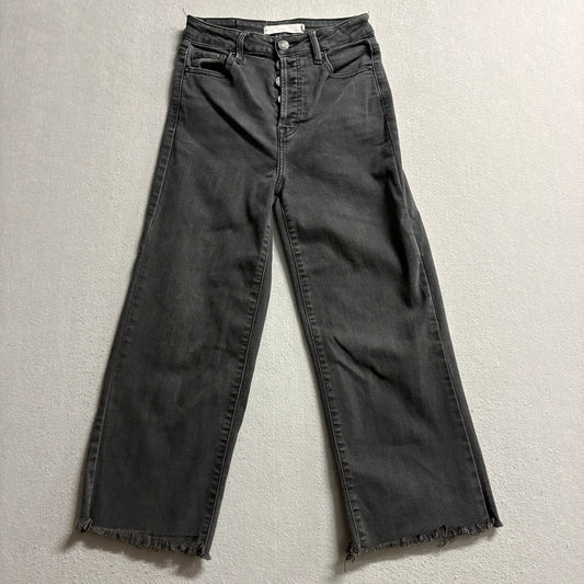 Hidden Jeans Womens Size 25 Black High Rise Wide Leg Raw Hem Button Fly Cropped