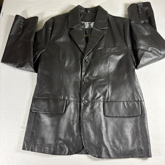 Excelled Leather Jacket Mens Medium Black 3 Button Blazer Sport Coat Genuine