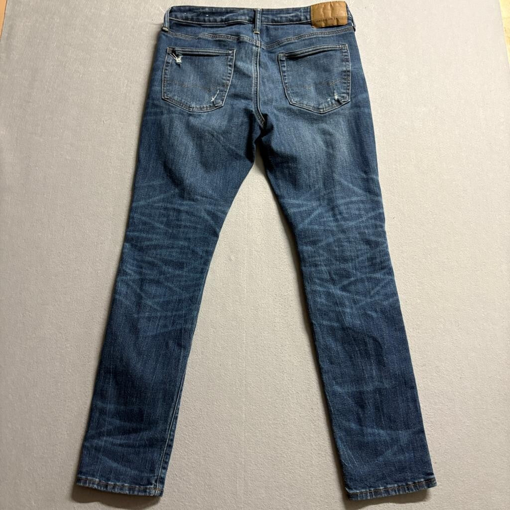 American Eagle Airflex+ Distressed Skinny Jeans Mens 32x32 Blue Stretch Denim
