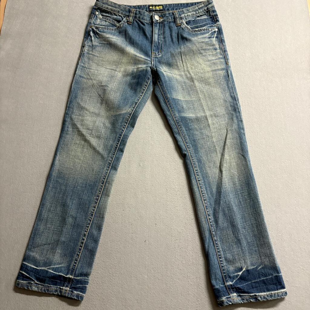 Cubic Product Jeans Mens XL Blue Denim Straight Leg Whiskered 100% Cotton