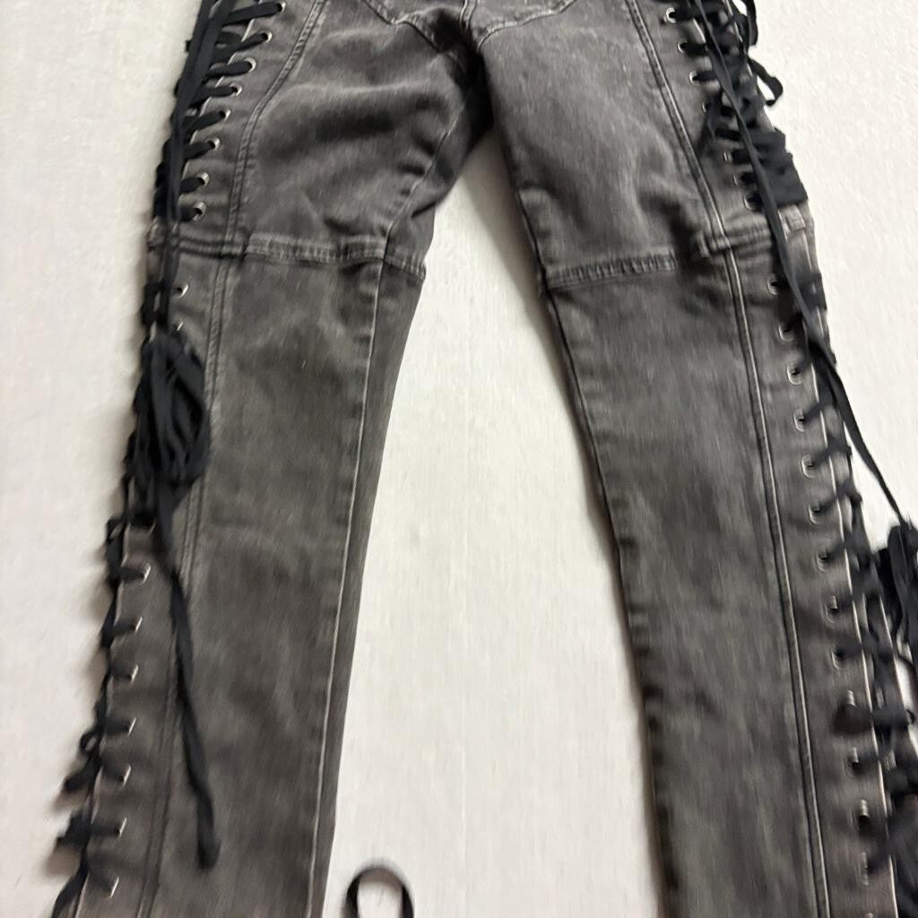 Fashion Nova Lace Up Side Jeans Womens Medium Black Denim Skinny High Rise