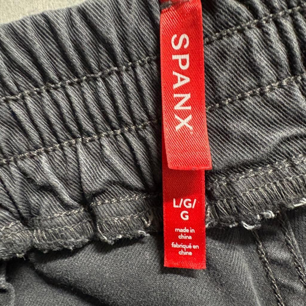 Spanx Stretch Twill Ankle Cargo Jogger Pants Womens Large Gray Elastic Waist