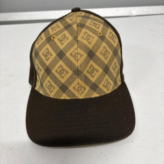 DC Shoes Flexfit Hat Mens S/M Brown All Over Print Monogram Baseball Cap