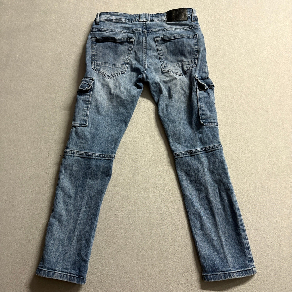 Raw X Moto Jeans Mens 30x30 Blue Denim Slim Fit Ribbed Biker Cargo Pants