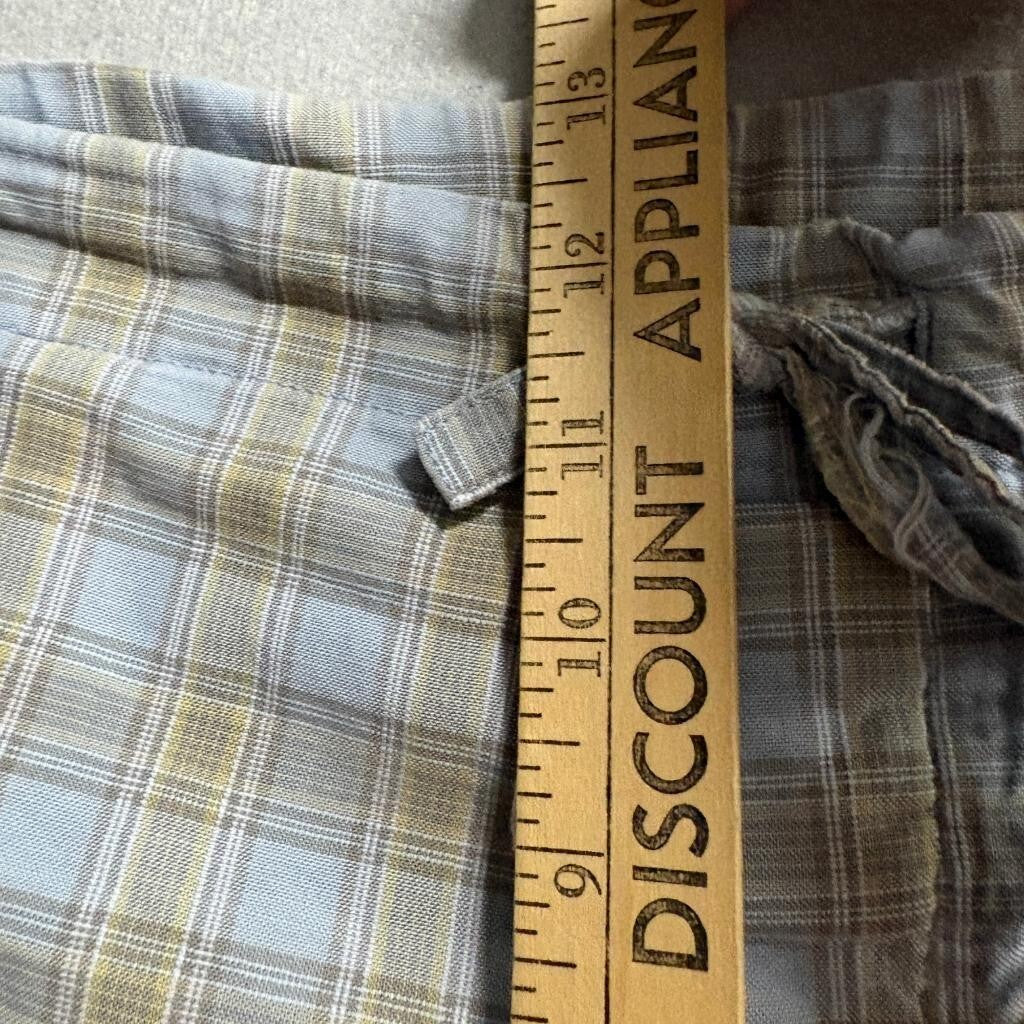DKNY Mens Plaid Pajama Shorts Large Blue Tan Cotton Drawstring Lounge Sleepwear