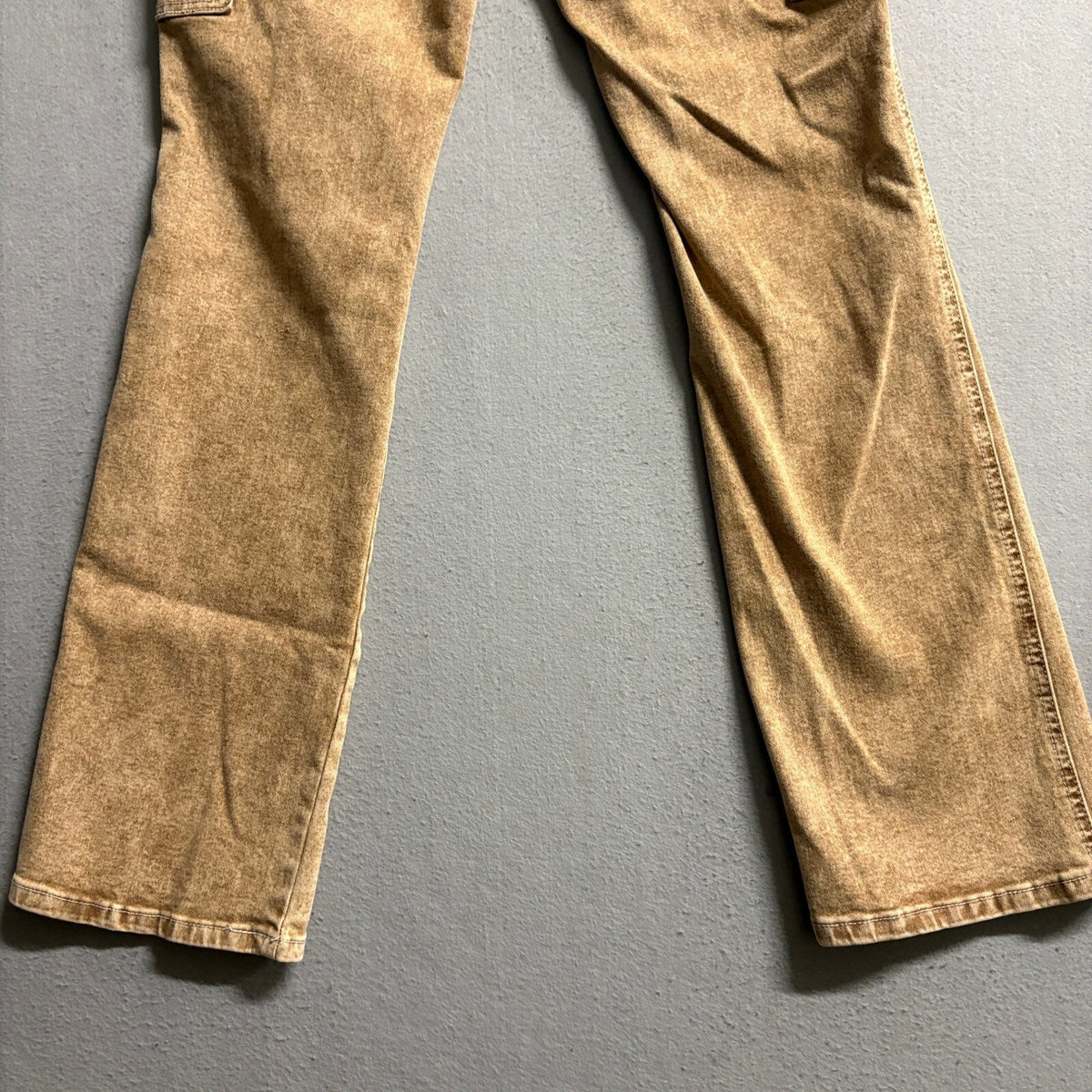 Flaming Als Womens Flare Cargo Jeans Sz Small Brown Mineral Wash Stretch Y2K