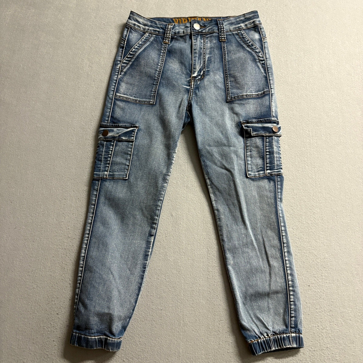 VIP Jeans Womens Size 11 Cargo Jogger Jeans Blue Denim Elastic Cuffs Stretch