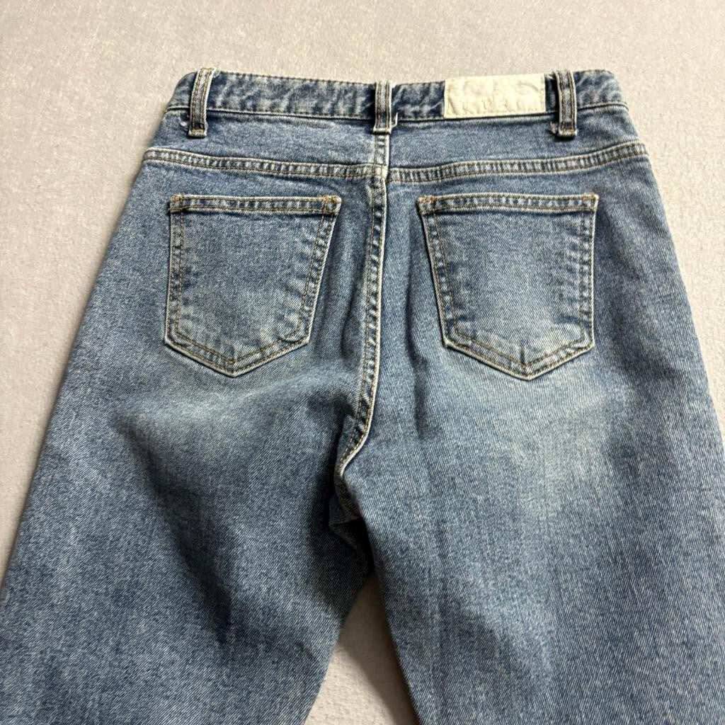 A.P. Studio Womens Jeans Size 1 Blue Denim Raw Frayed Hem Straight Leg Korea