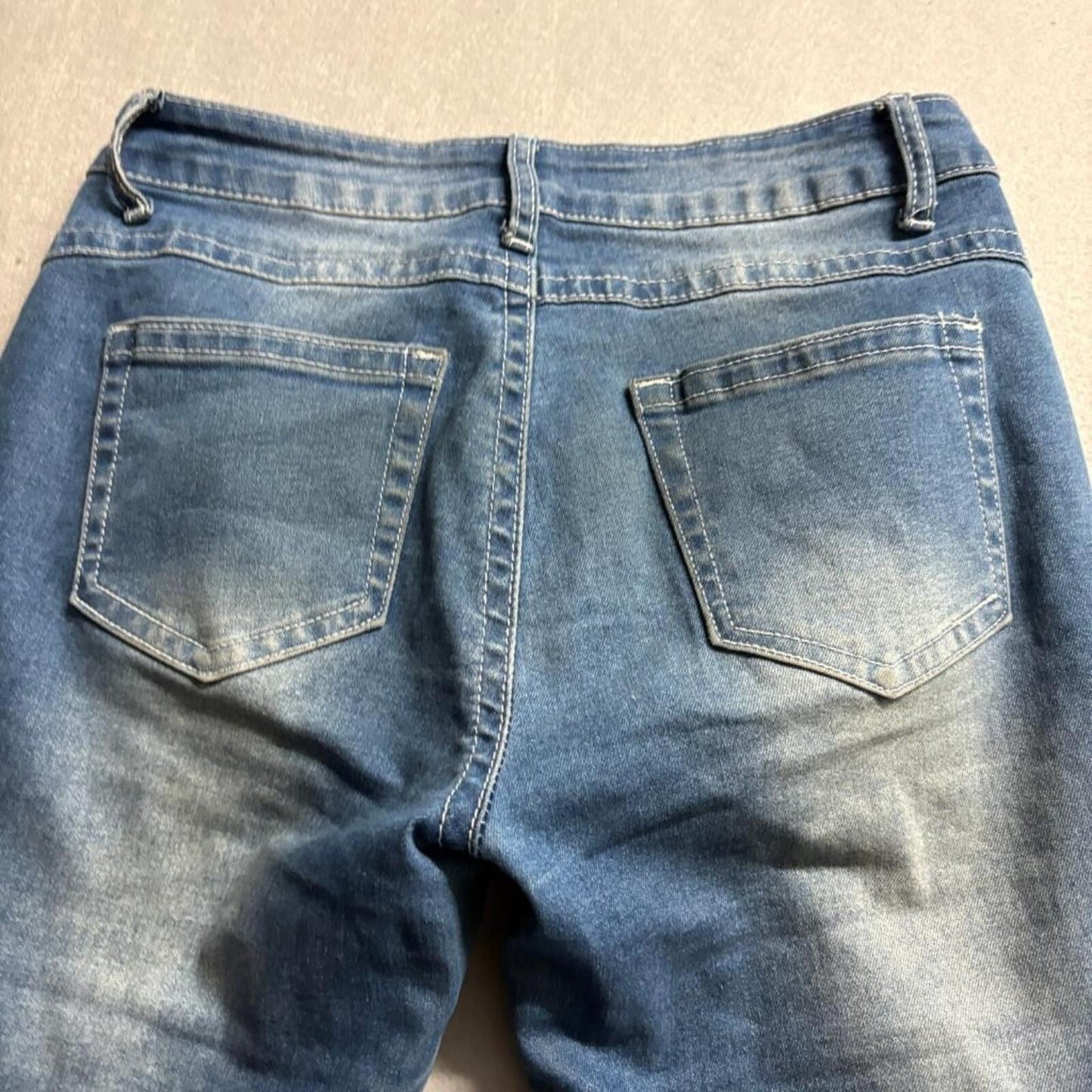 SHEIN Womens Flare Jeans Size US 6 Blue Denim Raw Hem High Rise Stretch