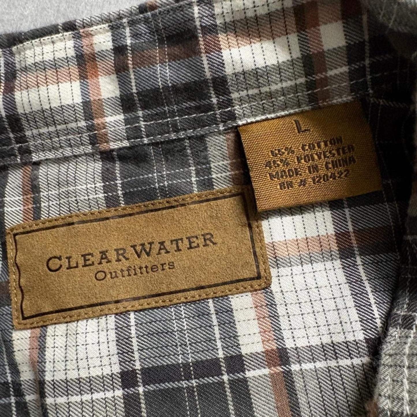 Clearwater Outfitters Plaid Button Down Shirt Mens Large Brown Gray Long Sleeve