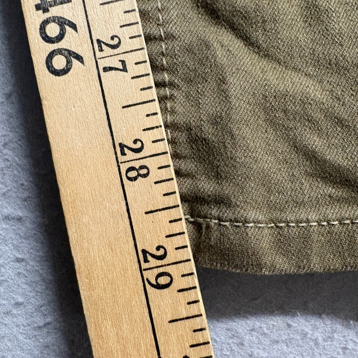 Rustic Dime Mens 34 Olive Green Distressed Taper Fit Jeans Made in USA Stretch