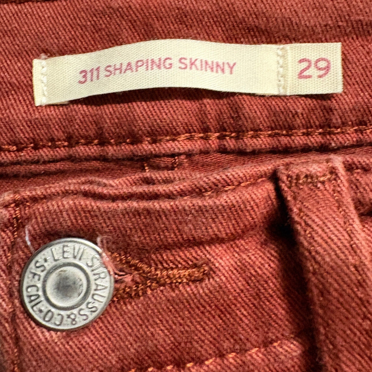Levis 311 Shaping Skinny Jeans Womens Size 29 W29 L30 Rust Red Button Fly Denim