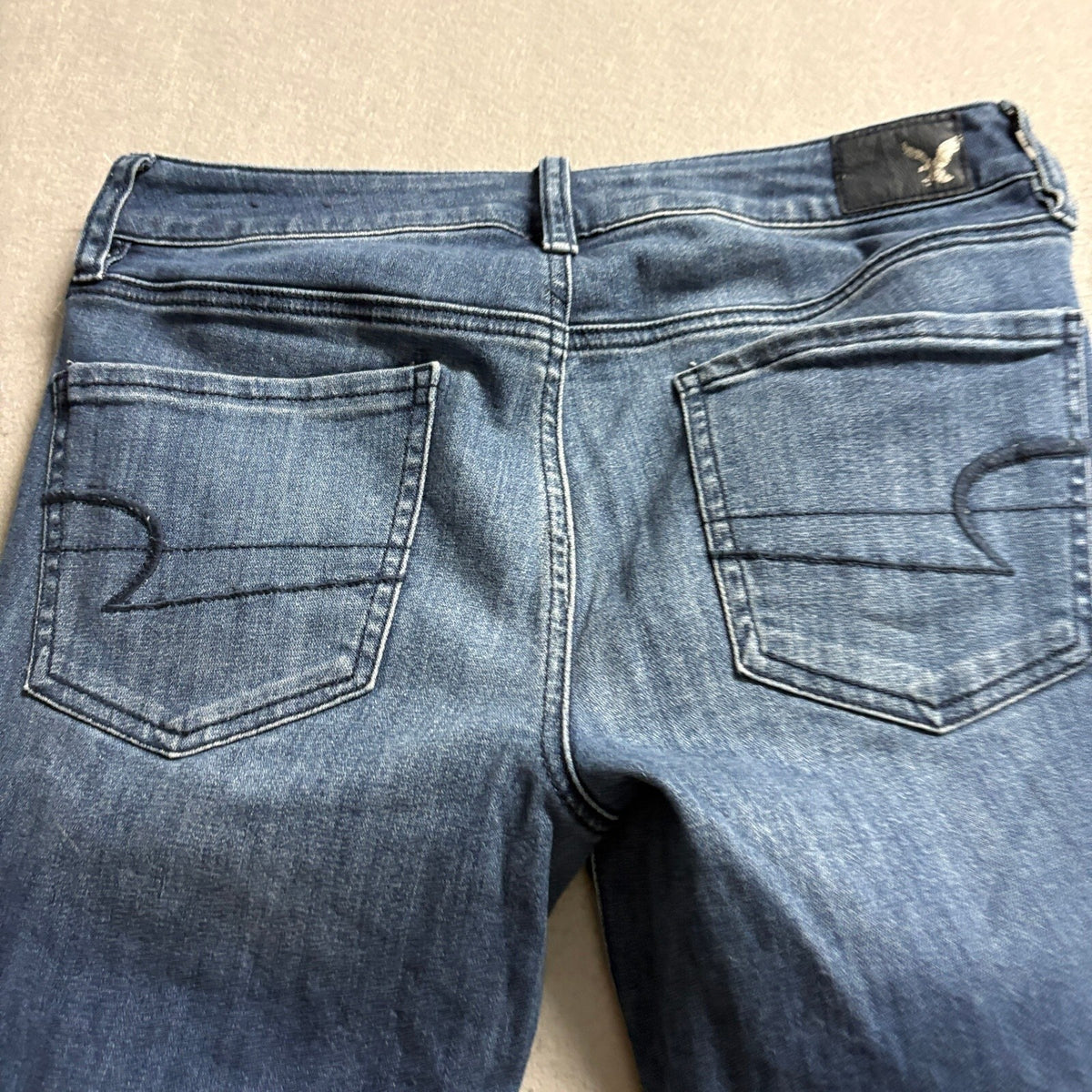 American Eagle Jegging Crop Jeans Womens Size 8 Regular Blue Super Stretch Raw
