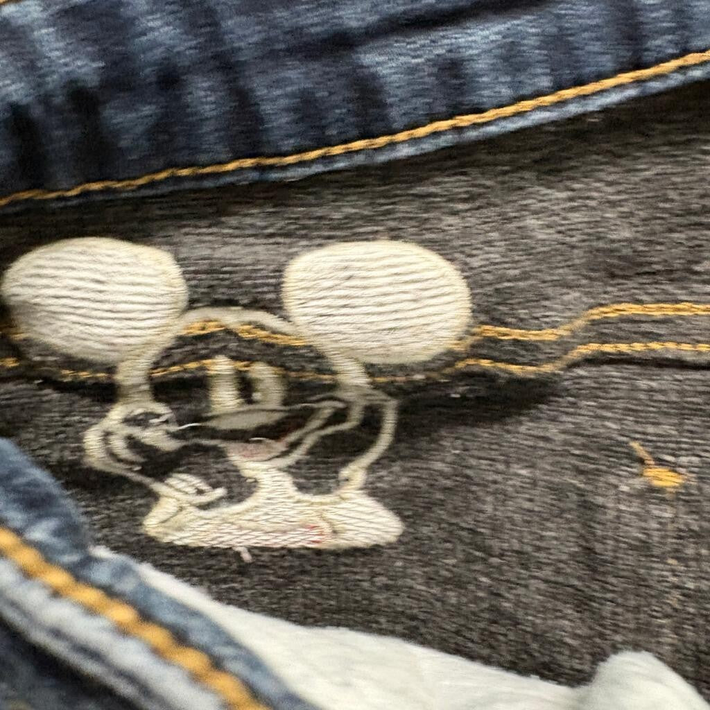 Disney Mickey Mouse Embroidered Jeans Womens S Blue Denim High Rise Tapered