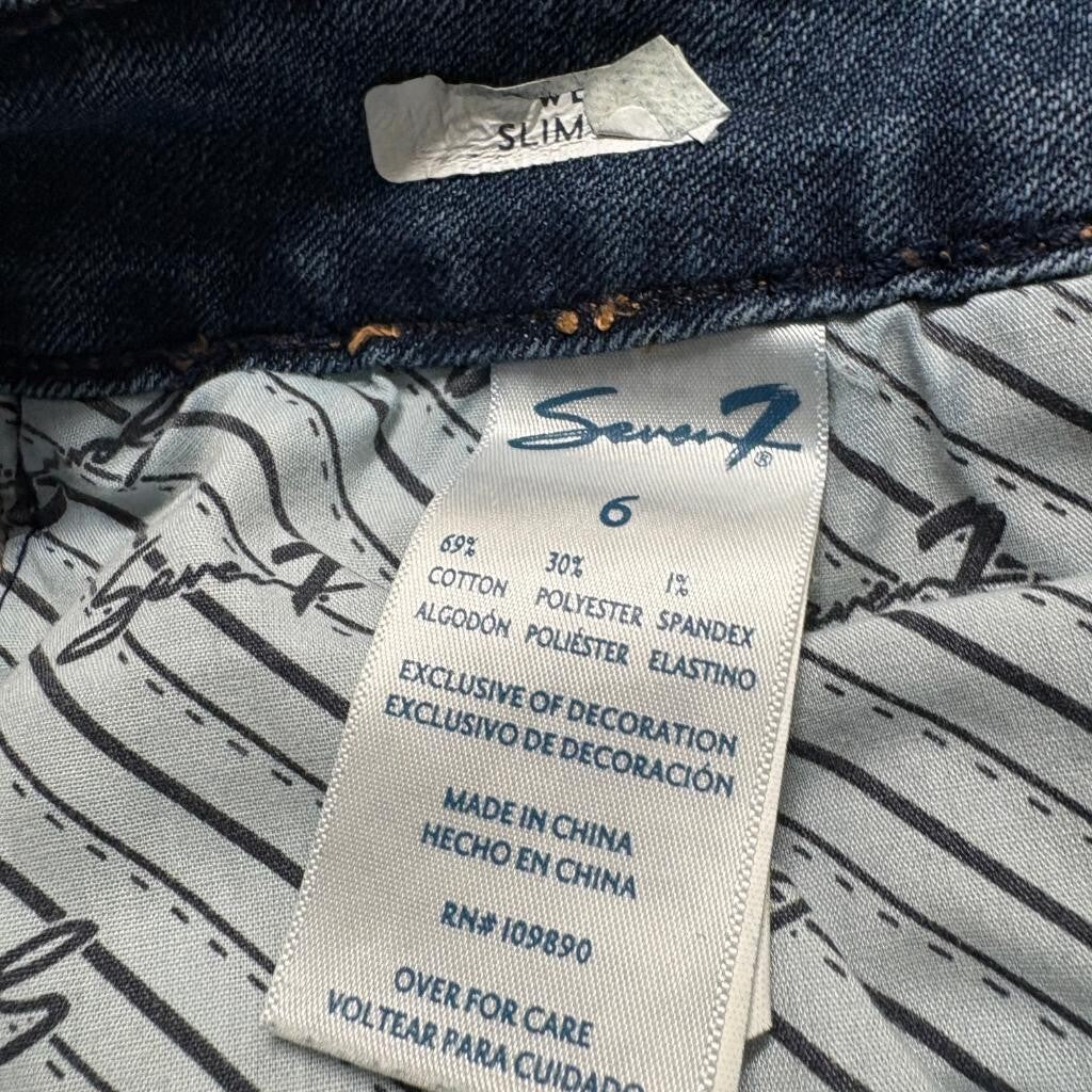 Seven7 Slim Jeans Womens Size 6 Blue Denim Frayed Raw Hem Stretch Mid Rise