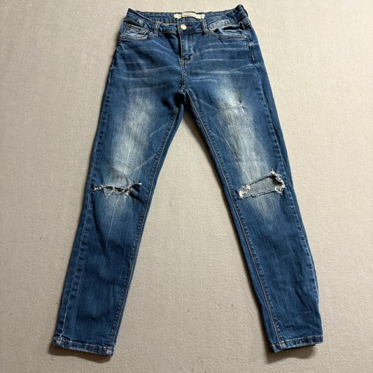 I & M Premium Jeans Womens Size 9 Blue Mid Rise Distressed Ripped Knee Skinny