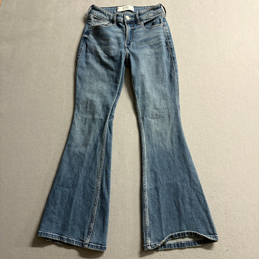 Hollister High Rise Flare Jeans Womens Size 00s W24 Short Blue Denim Stretch