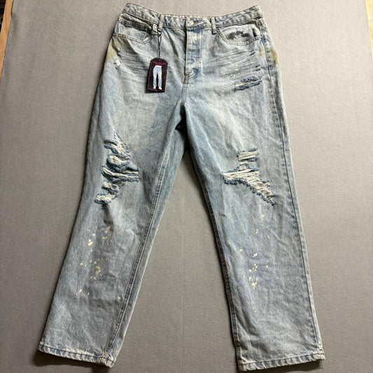 No Boundaries Super High Rise Straight Jeans Womens 17 Light Wash Distressed