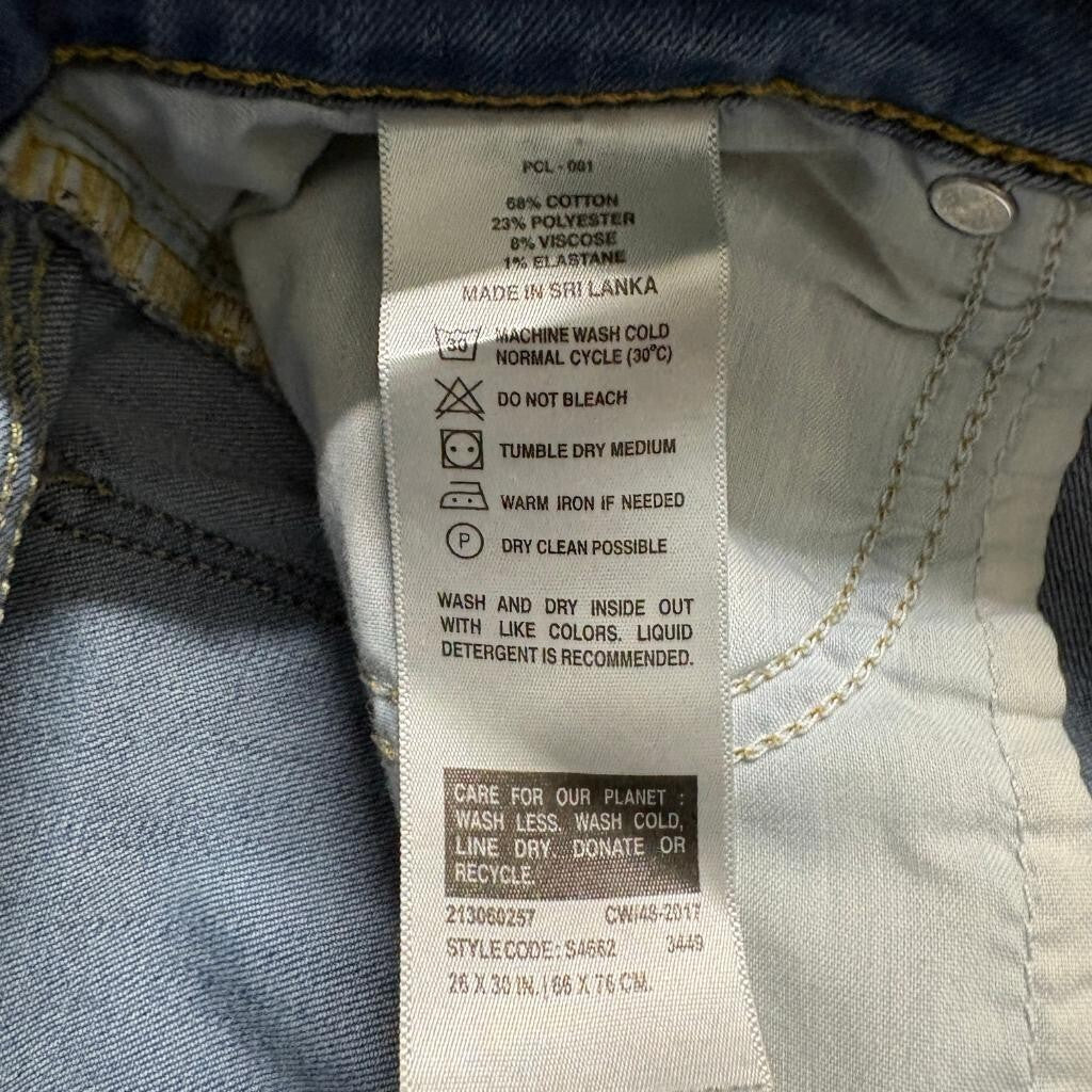 Levi's 711 Skinny Jeans Womens 26 x 30 Blue Denim Stretch Mid Rise 26x27 Actual