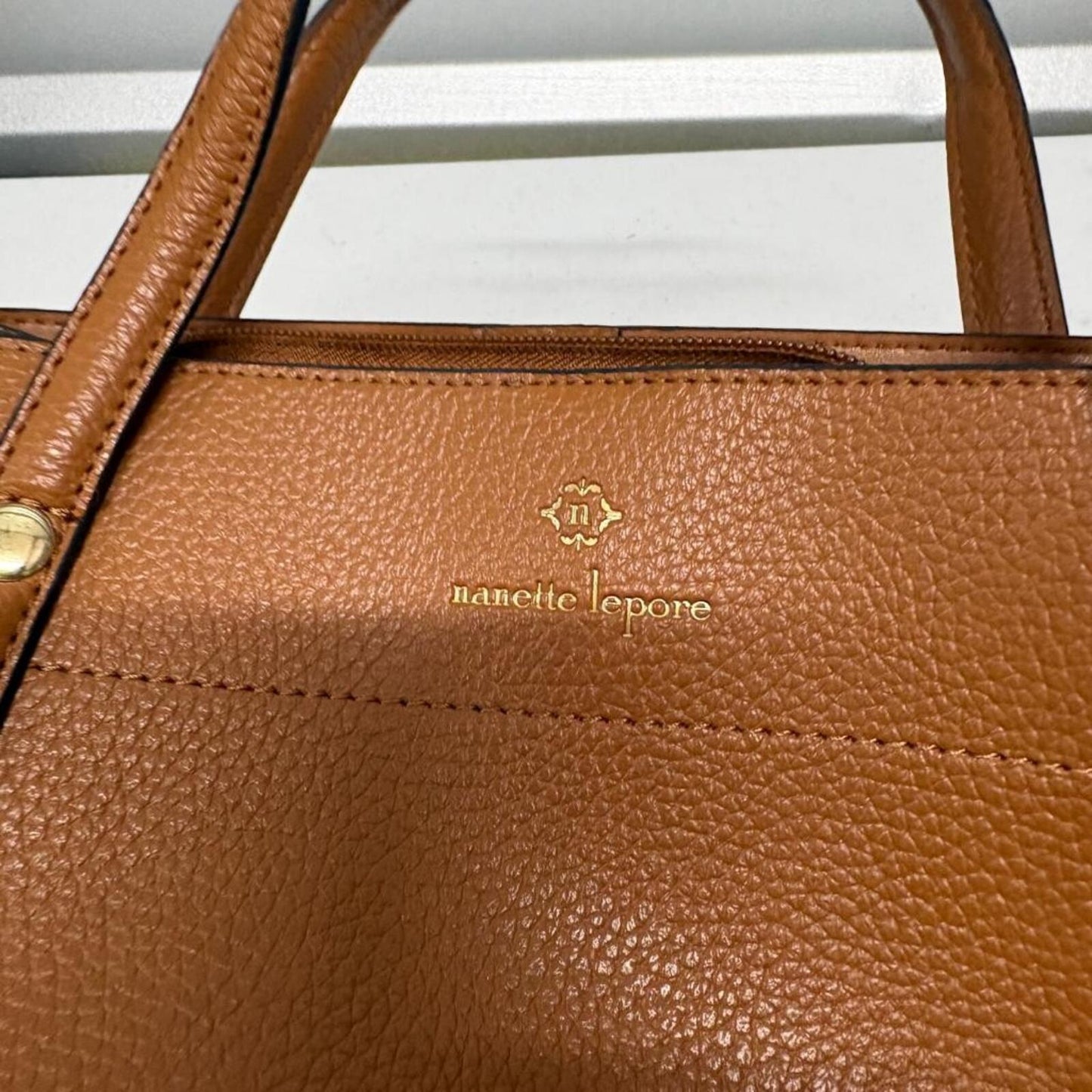 Nanette Lepore Women's Brown Pebbled Faux Leather Satchel Shoulder Bag Medium