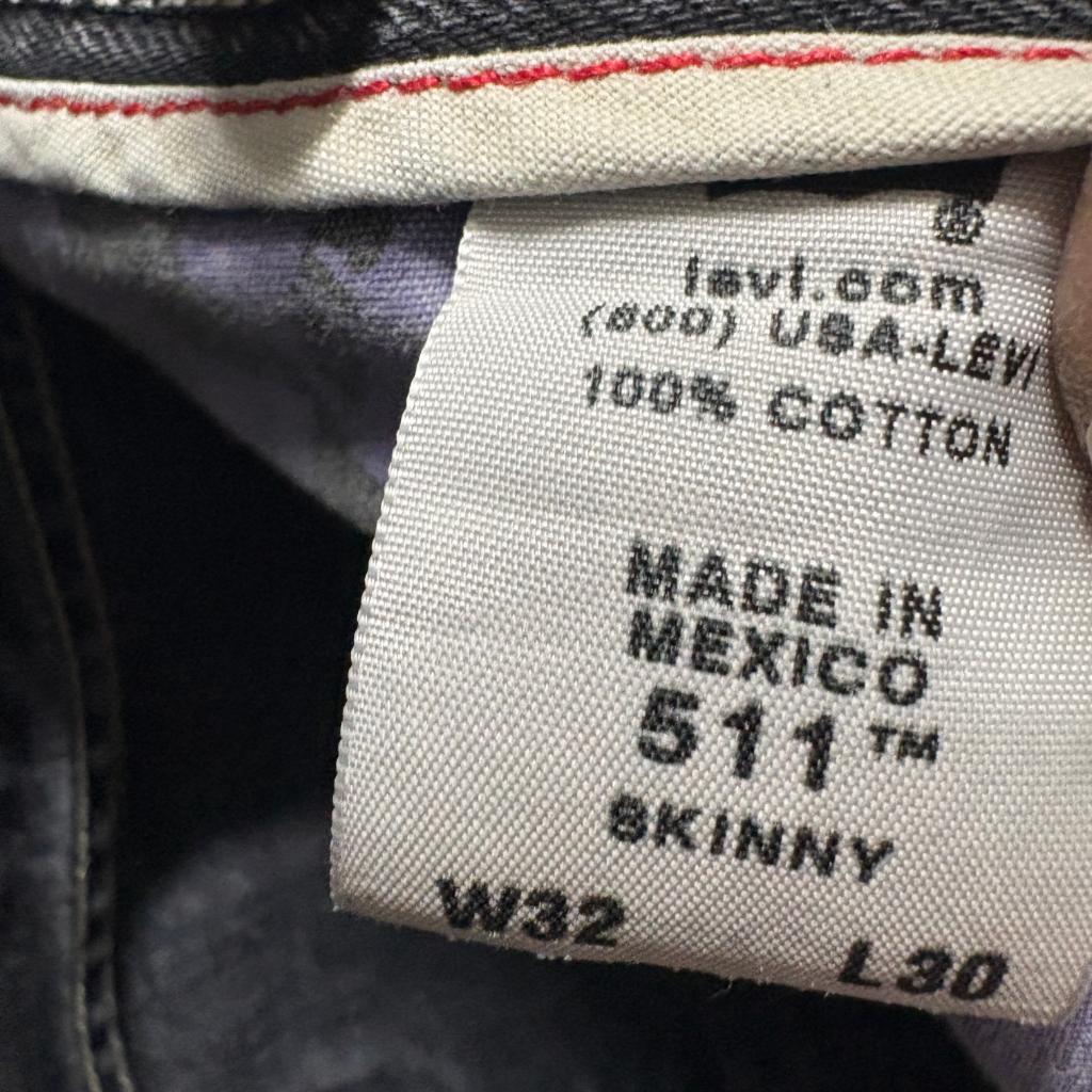 Levi's 511 Skinny Jeans Mens 32x30 Black Denim 100% Cotton Made in Mexico