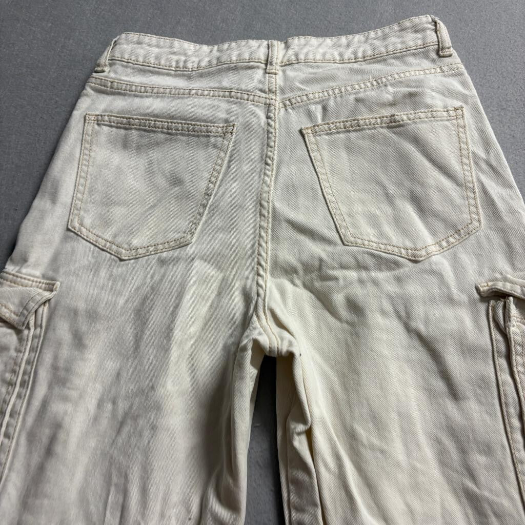 H&M Divided Women's Beige Denim Cargo Pants Size 4 Wide Leg Utility Y2K Gorpcore