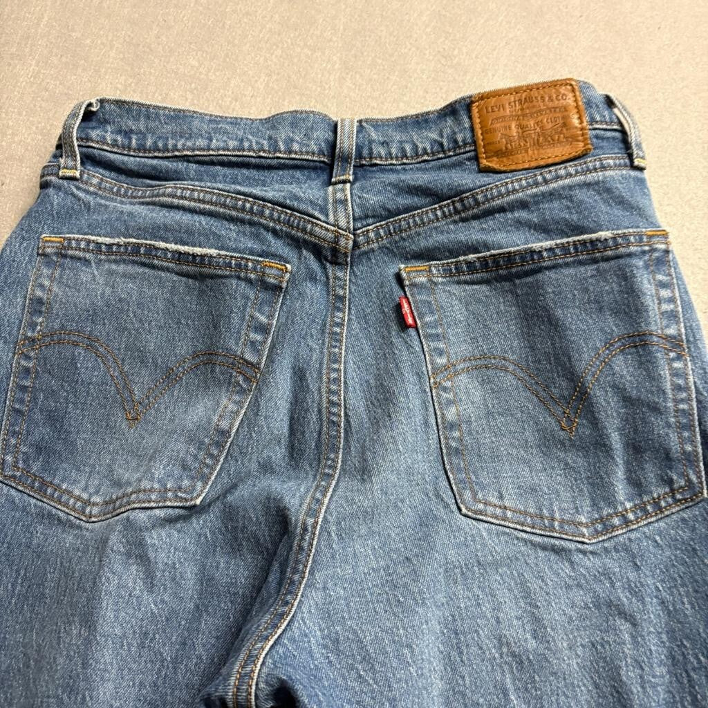 Levi's Premium Ribcage Straight Jeans Womens 29 Blue Denim High Rise Button Fly