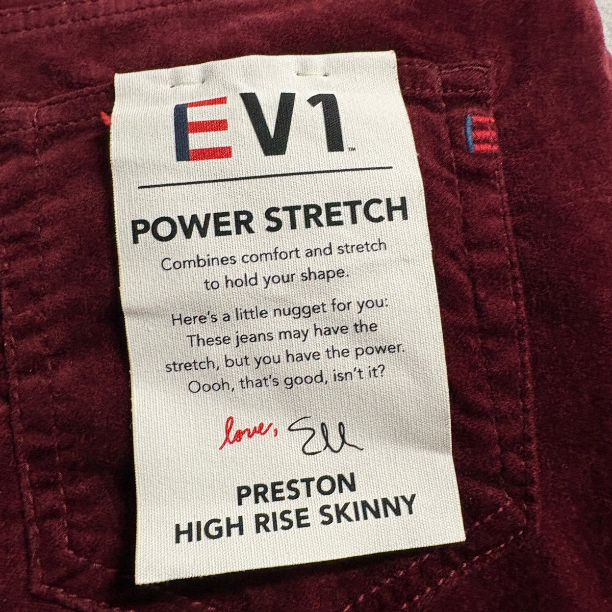 EV1 Ellen DeGeneres Preston High Rise Skinny Corduroy Pants Womens Size 14 Red