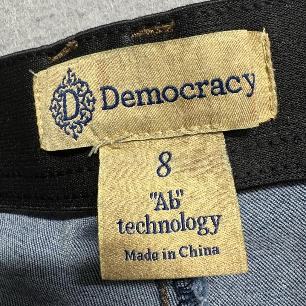 Democracy Ab Technology Crop Jeans Womens Size 8 Blue Denim Fringed Hem