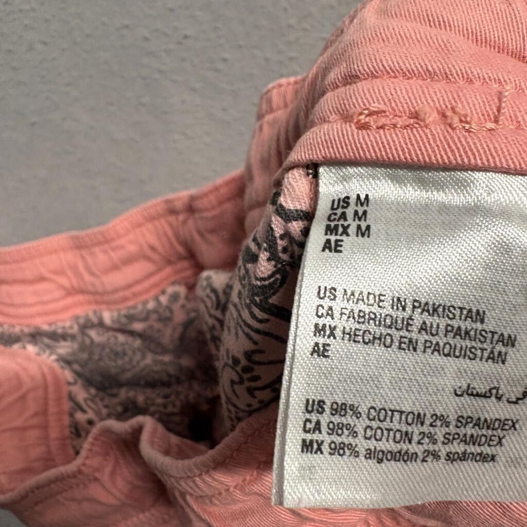 Sun + Stone Mens Cargo Shorts Medium Pink Cotton Blend Elastic Drawstring Waist