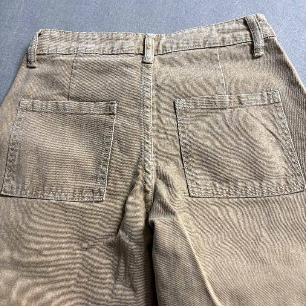 Shein Petite XXS Tan Brown Cargo Pants Womens Wide Leg High Rise Cotton Denim