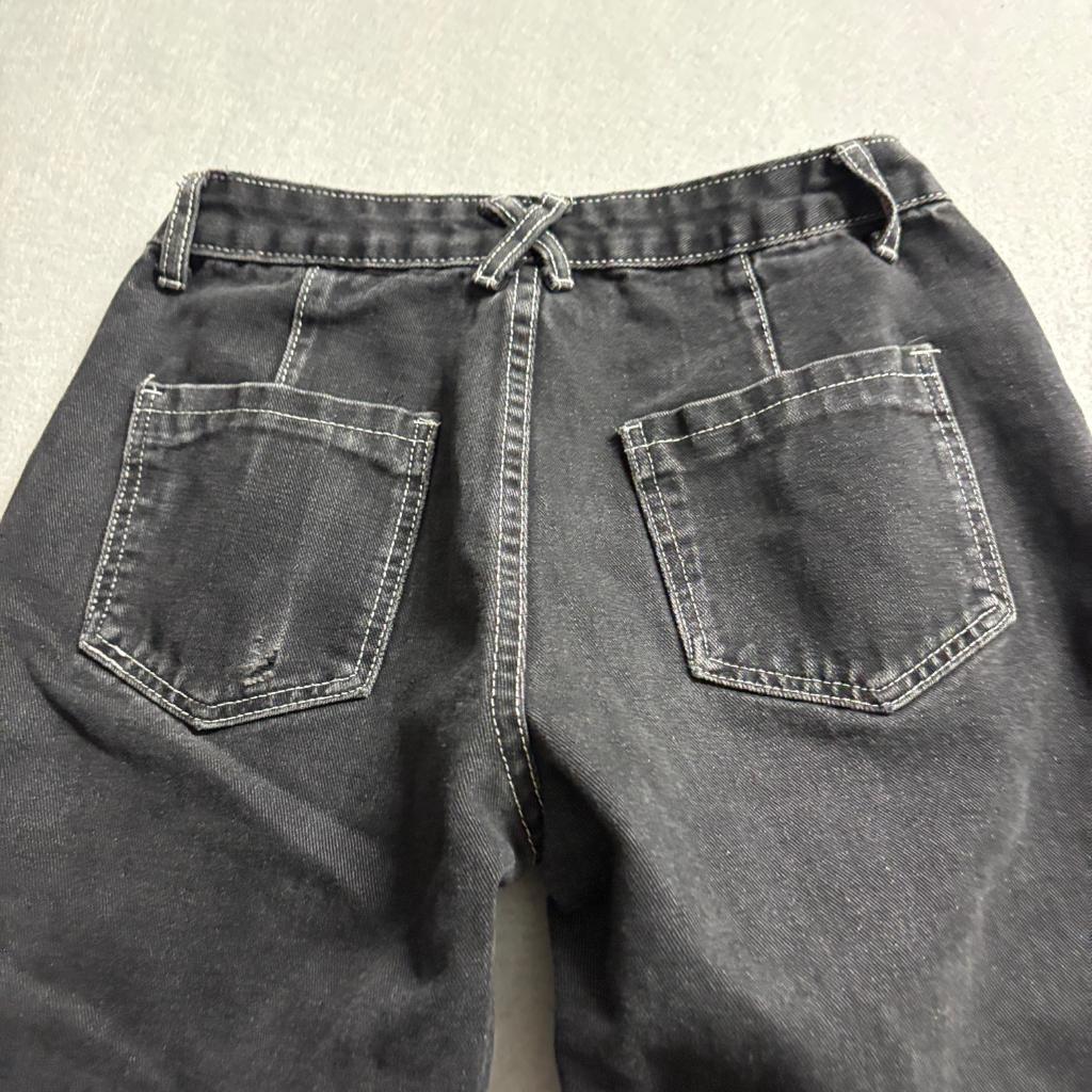 Shein Black Carpenter Jeans Womens XS 2 High Rise Contrast Stitch Straight Leg