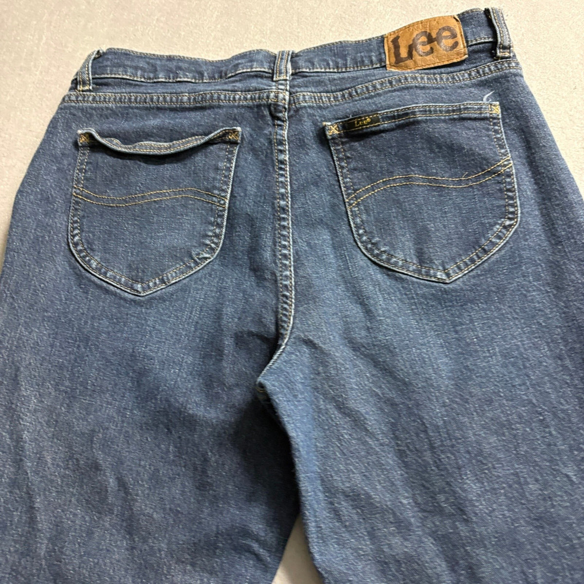 Lee Flare Leg Jeans Womens 12 Short Blue Denim Stretch Mid Rise High Rise
