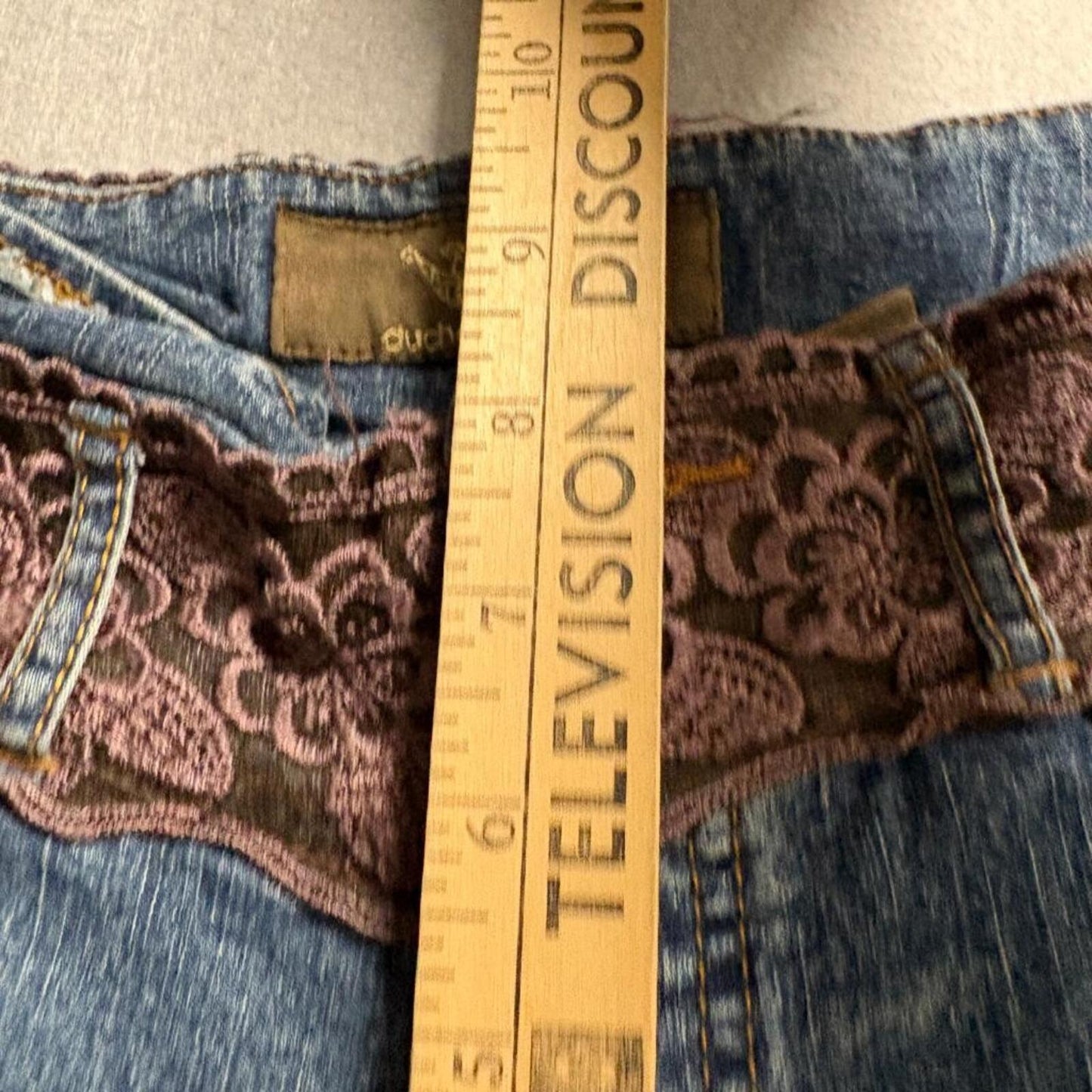 Duchesse Jeans Womens Size 5 Blue Denim Lace Waistband Flare Leg Y2K Vintage