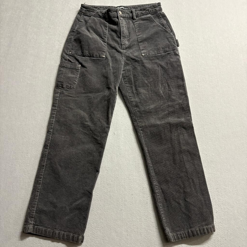 Disturbia Corduroy Carpenter Pants Womens UK 12 US 8 Gray High Rise Straight Leg