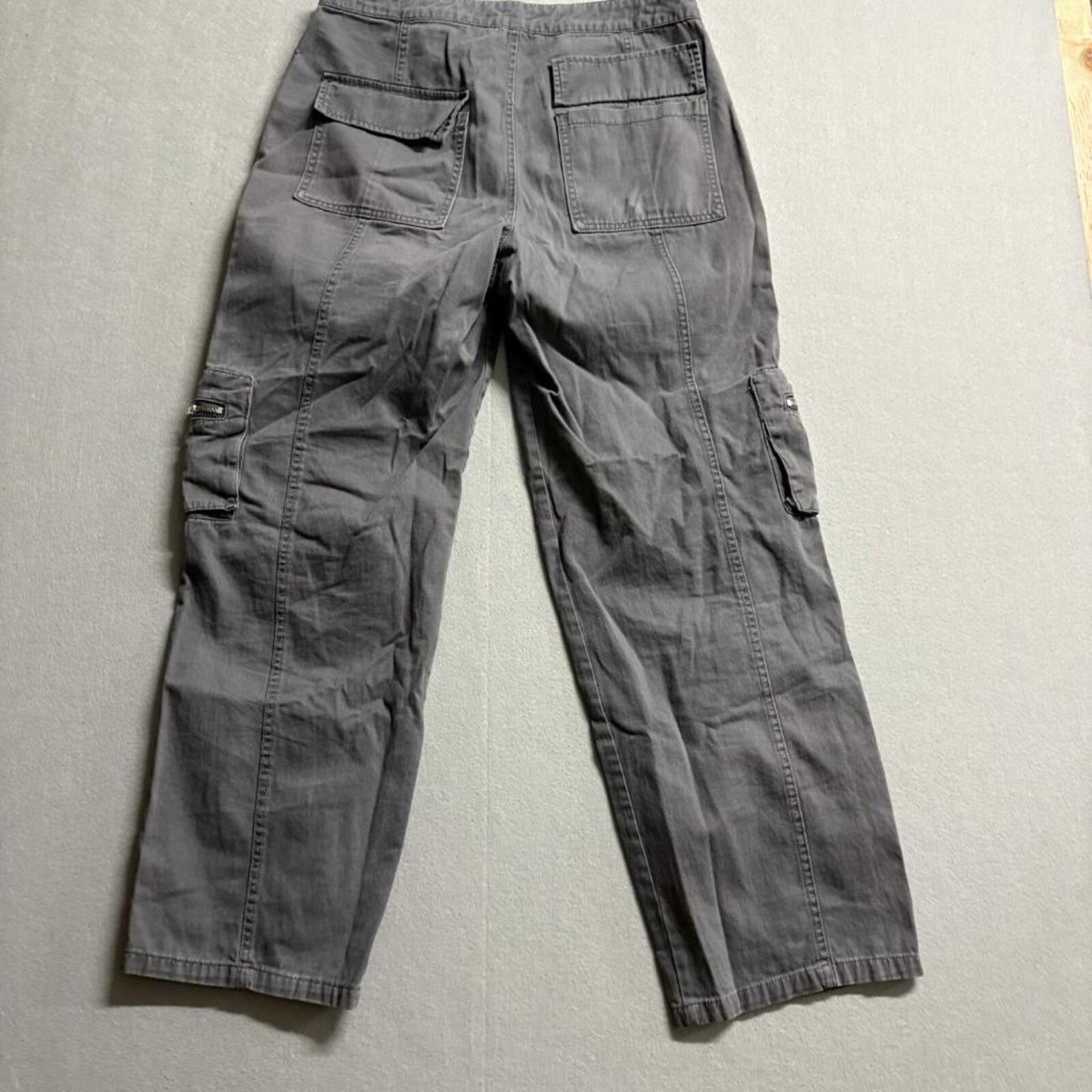Angel Kiss Cargo Pants Womens 7/28 Gray Cotton Utility Multi Pocket Wide Leg