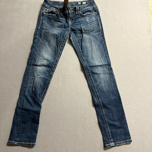 Miss Me Skinny Jeans Womens 29 Blue Denim JP60035 Dark Wash Thick Stitch Stretch