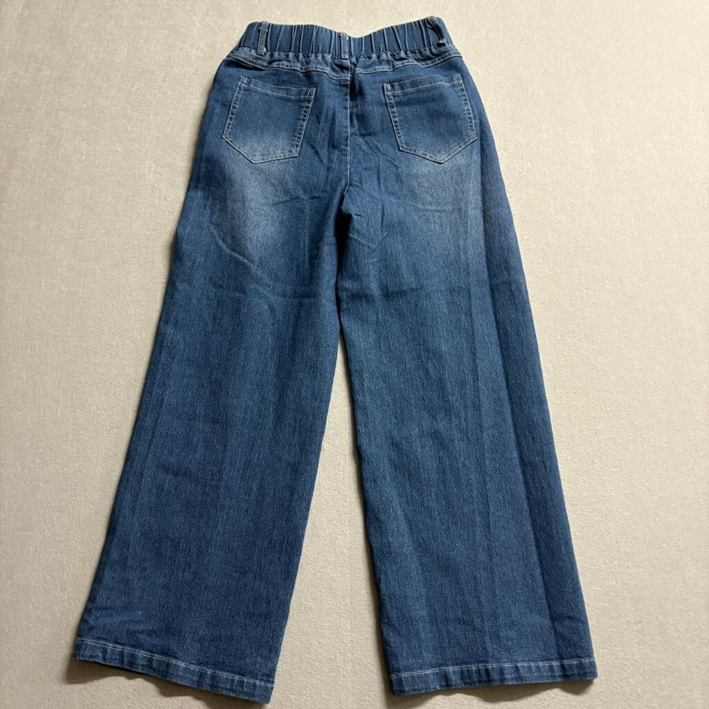 Unbranded Girls Wide Leg Jeans Size XS Blue Denim Elastic Waist Pull On Pants