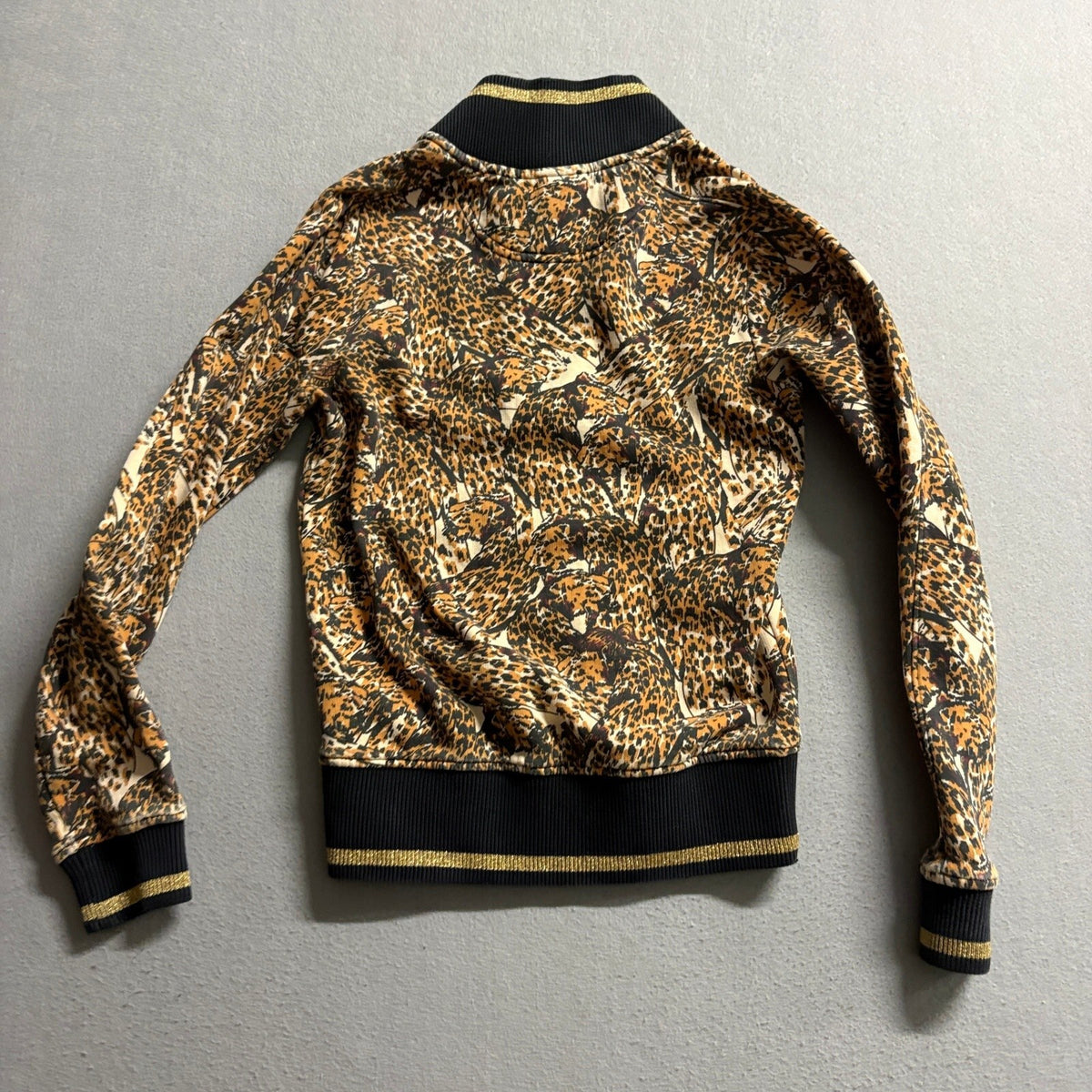 Puma Track Jacket Womens Small Leopard Print Gold Lurex Metallic Trim Full Zip