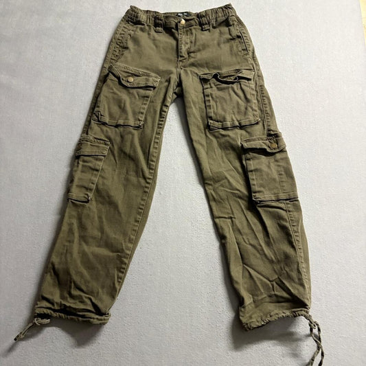 American Bazi Cargo Pants Womens Small Green Cotton Blend Utility Drawstring Hem