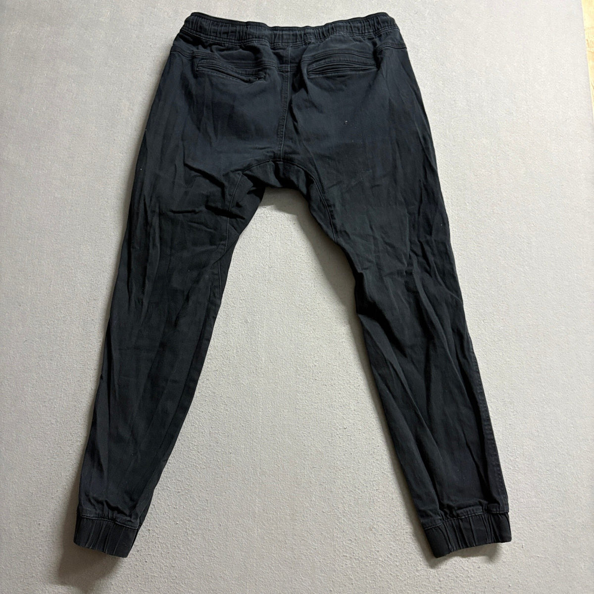 Stitches & Rivets Jogger Pants Mens Large Black Cotton Stretch Drawstring Cuffs