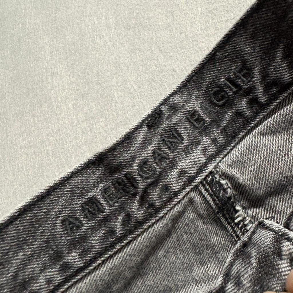 American Eagle Mom Jeans Womens Size 0 Gray Denim Distressed Ripped High Rise