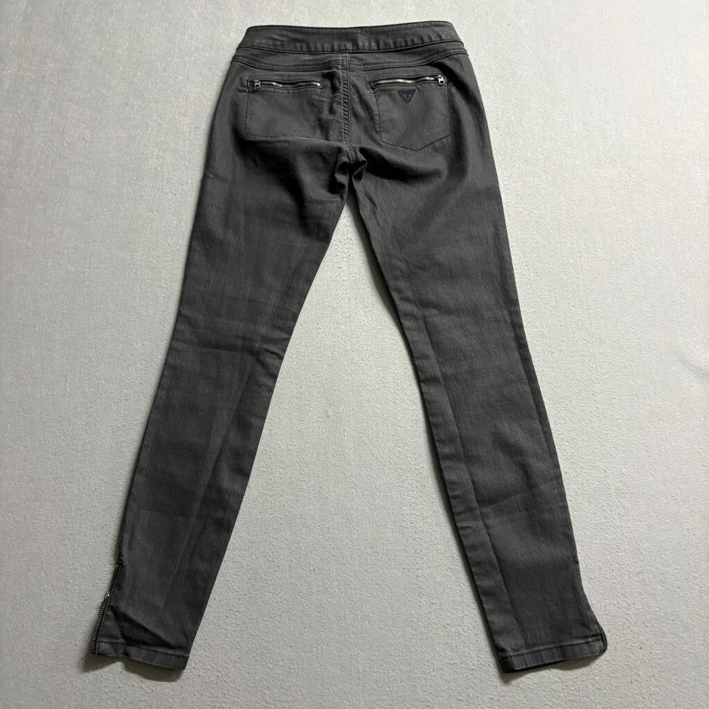 Guess 1981 Womens Coated Moto Skinny Jeans Size 25 Gray Zipper Pockets Ankle Zip