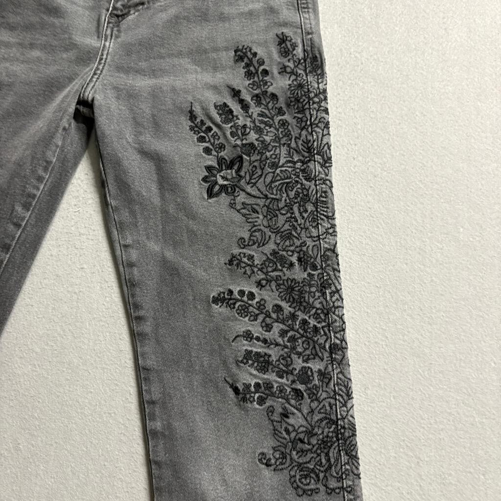 We The Free Free People Embroidered Jeans Womens 26 Gray Raw Hem Floral Crop